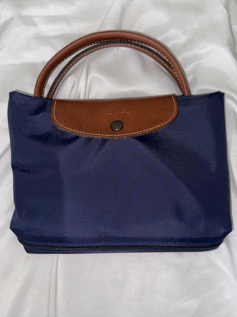 Longchamp Navy and Brown Expandable Le Pliage Tote